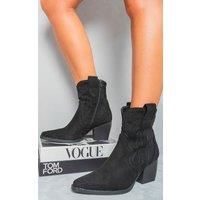 IKRUSH Women's Laura Faux Suede Cowboy Ankle Length Boots in Black | Size: 3