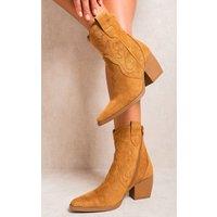 IKRUSH Women's Laura Faux Suede Cowboy Ankle Length Boots in Camel | Size: 3