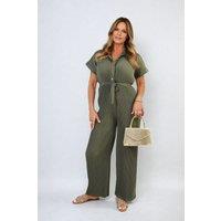 Marina Tie Waist Short Sleeve Pleated Jumpsuit