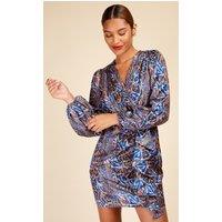 Little Mistress Women's Snake Satin Draped Frill Mini Dress | Size: 10
