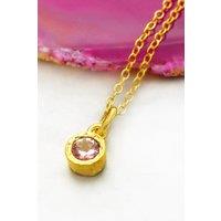 Otis Jaxon London Women's Pink Tourmaline October Birthstone Silver Necklace in Gold