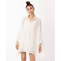 CY Women's Oversized Shirt Dress In Black With Shimmy Hues Fabric Design In White | Size: Medium/Large