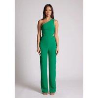 One Shoulder Wide Leg Jumpsuit in Emerald Green