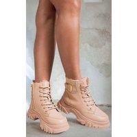 IKRUSH Women's Clarissa Chunky Lace Up Platform Ankle Boots in Beige | Size: 4