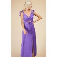 Little Mistress Women's Purple Satin Tie Strap Midi Dress | Size: 14