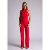 Cowl Neck Wide Leg Jumpsuit in Red