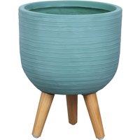 Primrose Round Textured Patio Planter with Wooden Legs in Blue 30cm