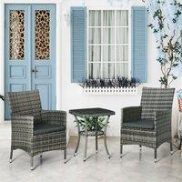 OUTSUNNY 3PC Rattan Furniture Bistro Set Garden Table Chairs Patio Outdoor in Dark Grey