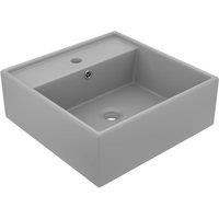 Berkfield Home Luxury Basin Overflow Square Matt Light Grey 41x41 cm Ceramic