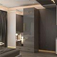 Sliding Wardrobes 4U High Gloss 2-Door Wardrobe with Mirror & Drawers W90 x H200cm x D50cm in Grey