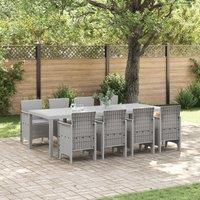 Berkfield Home 9 Piece Garden Dining Set with Cushions White Poly Rattan in Grey