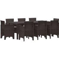 Berkfield Home 9 Piece Garden Dining Set with Cushions Brown Poly Rattan