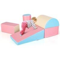 Costway 5-Pcs Kids Climb&Crawl Activity Playset Soft Foam Block Activity Play in Blue