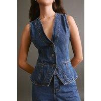 NastyGal Women's The Longline Denim Waistcoat in Authentic Midwash | Size: 6