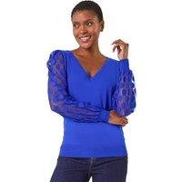 Roman Women's Polka Dot V-Neck Sleeve Knit Jumper in Royal | Size: 12