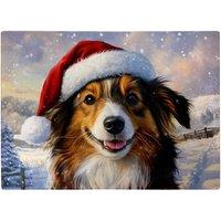 Warren Reed - Designer Christmas Shetland Sheepdog Glass Chopping Board