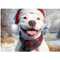 Warren Reed - Designer Snowy Christmas Staffy Bull Terrier Glass Chopping Board