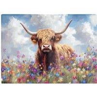 Warren Reed - Designer Highland Cow In A Summer Meadow Glass Chopping Board