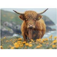 Warren Reed - Designer Highland Cow By The Coast Glass Chopping Board in Brown