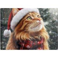 Warren Reed - Designer Snowy Christmas Ginger Cat Glass Chopping Board
