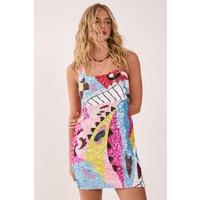 NastyGal Women's Abstract Placement Embellished Square Neck Mini Dress | Size: 10