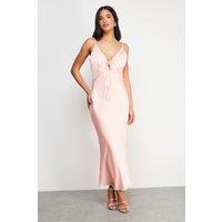 Warehouse Women's Satin Strappy Tie Front Maxi Slip Dress in Peach | Size: 12