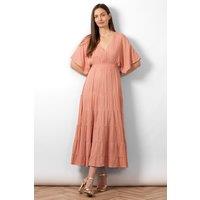 Sarta Women's Sienna Maxi Kaftan Dress - Pink/Gold, Metallic Stripe in Pink | Size: Large