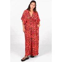 Sarta Women's Abstract Print Flared Wide Leg Shirred Jumpsuit with a Deep V Neck in Black & Pink | Size: 8-10