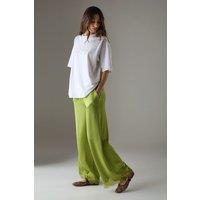 Satin Lace Insert High Waisted Wide Leg Trousers