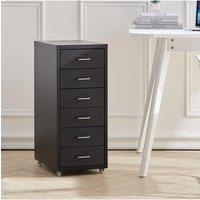 Living and Home 6 Drawers Vertical File Cabinet with Wheels Living Room Storage Cabinet Bedroom Black Bedside Table