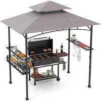 Gymax Outdoor Grill Gazebo 242 x 153 cm BBQ Canopy Tent With 2 Side Shelves in Grey