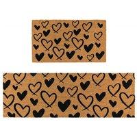 JVL Latex Coir Mat & Runner - Hearts in Brown | Size: 40 cm x 120 cm