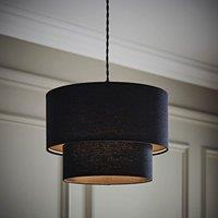 ValueLights Jodie Linen Two Tier Easy Fit Drum Ceiling Pendant Light Lamp Shade in Black