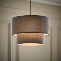 ValueLights Jodie Linen Two Tier Easy Fit Drum Ceiling Pendant Light Lamp Shade in Grey
