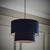ValueLights Jodie Linen Two Tier Easy Fit Drum Ceiling Pendant Light Lamp Shade in Navy