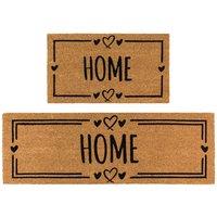 JVL Latex Coir Mat & Runner - Home Hearts in Brown | Size: 40 cm x 120 cm