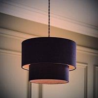 ValueLights Jodie Linen Two Tier Easy Fit Drum Ceiling Light Lamp Shade with Bulb in Navy