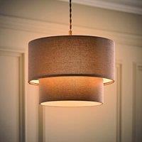 ValueLights Jodie Linen Two Tier Easy Fit Drum Ceiling Light Lamp Shade with Bulb in Grey