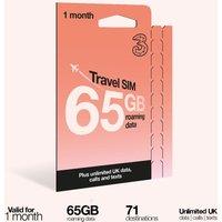 Three 30 Day Travel Sim, Unlimited Voice with 65GB Data Roaming in Red