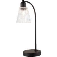 Happy Homewares Traditional Matte Black Arch Desk Table Lamp with Clear Ribbed Shade