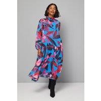 Wallis Women's High Neck Tiered Frill Smock Dress in Blue | Size: 12