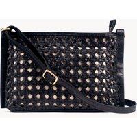 Assots London Women's LEATHER LOOM' Real Leather Woven Crossbody Bag in Black