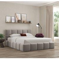 DS Living Ovella Cubed Upholstered Plush Pebble Bed with Ottoman Gas Lift in Light Grey | Size: Single