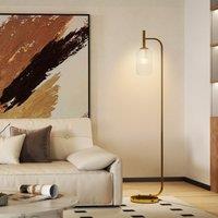 HOMCOM Modern Floor Lamp with Glass Lampshade, Foot Switch for Living Room in Gold