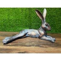 Inspirational Gifting Laying Hare Garden Sculpture Cast Aluminium Ornament in Bronze
