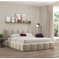 DS Living Ovella Cubed Upholstered Plush Cream Bed with Ottoman Gas Lift | Size: Single