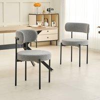 Xample Set of 2 Dining Chairs with Soft Teddy Fabric for Kitchen, Living Room, or Study in Light Grey