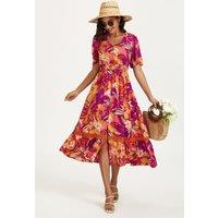 FS Collection Women's Floral Print Button Down Maxi Dress In Pink Orange | Size: Medium