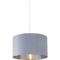 Lighting Collection Light Blue Velvet Drum Shade Silver Inner D45Cm Lamp Shade