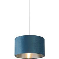 Lighting Collection Teal Velvet Drum Shade Silver Inner D35Cm Lamp Shade
